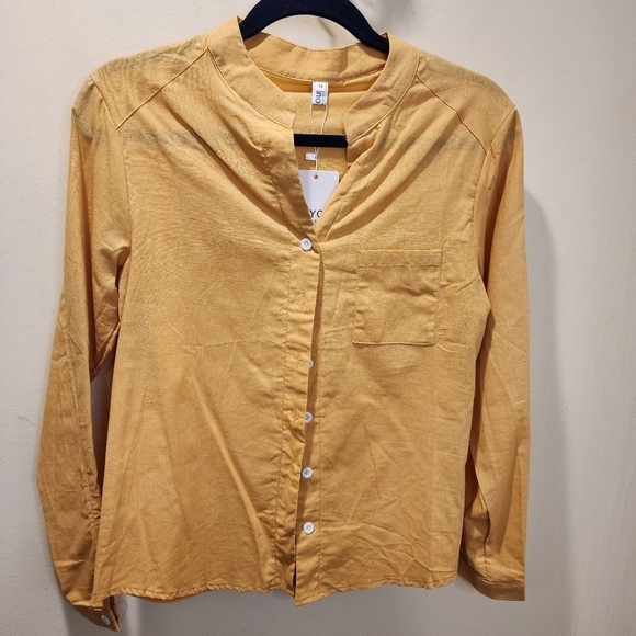DAYOU women's Yellow Mustard Button Down Shirt size M NWT - Picture 3 of 12